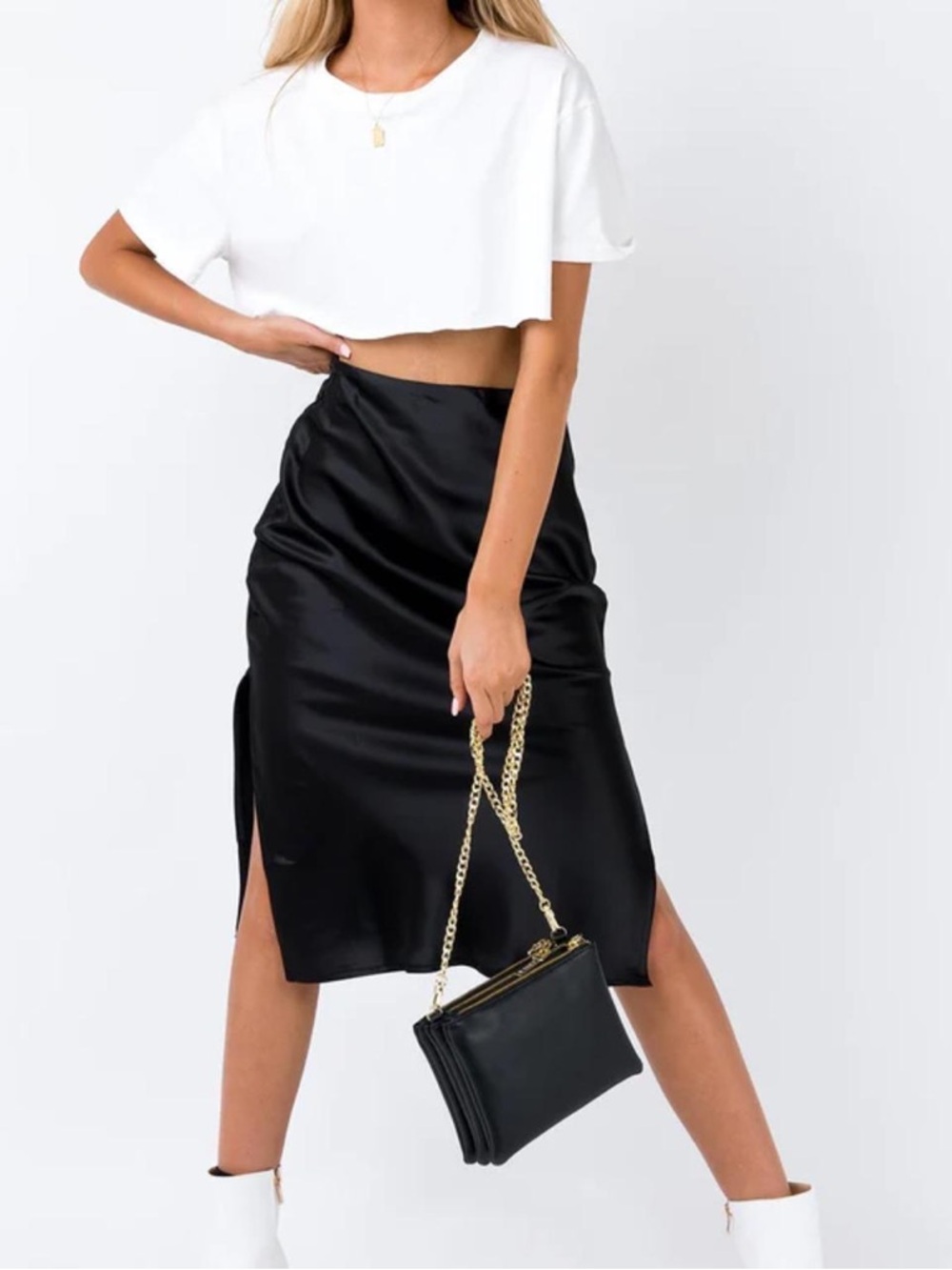 Princess Polly Black Satin Midi Skirt
